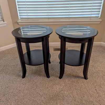 Lot #5 - Set of Two Genoa Espresso Glass-Top End Tables