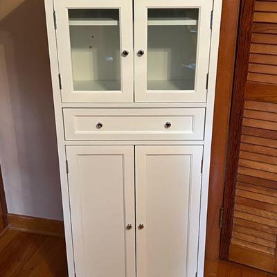 53” White Storage Cabinet with Glass Panels
