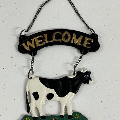 Cast Iron Cow Welcome Sign