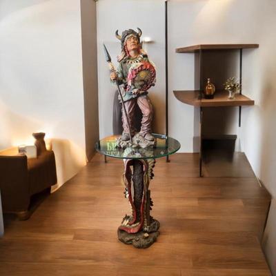 Native American Glass Top Table with Stature 