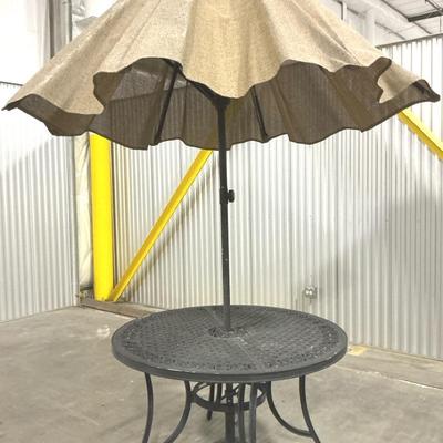 Wrought Iron-Look Round Patio Table And Umbrella