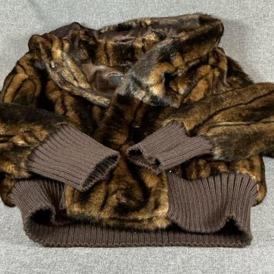 Luxurious Ladies Brown Faux Fur Hoodie Jacket Size Medium