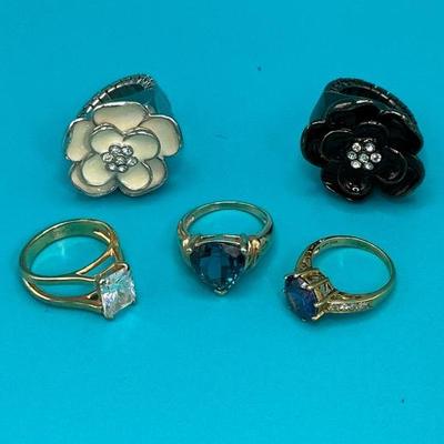 Vintage Sophie Enameled Watch Rings(2), Ladies Gold-Plated Cocktail Rings With Simulated Gemstones 