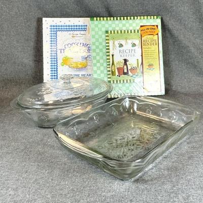 Oven Safe Glass Baking Dishes And 2 Recipe Keeper Binders