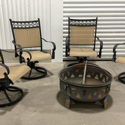 4 Outdoor Rocking Chairs And Fire Pit