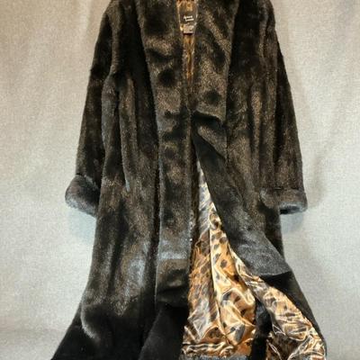 Dennis Basso Ladies Full Length Black Faux Fur Coat Size Medium 