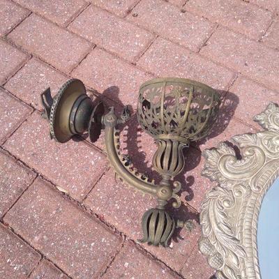 Antique electric and gas wall sconce w great filagree Shade rare