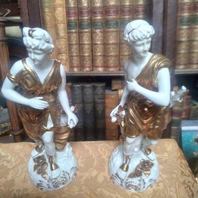 Rare number capodimonte gilded hollywood regency figures