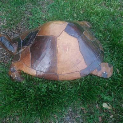 Huge solid wood heavy carved turtle