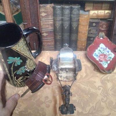 Victorian aesthetician pottery silver cruet limoges hair combs