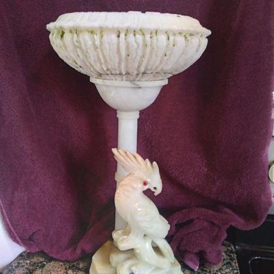 Victorian carved alabaster parrot lamp
