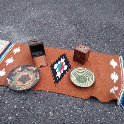Hand woven quality Indian rug baskets etc