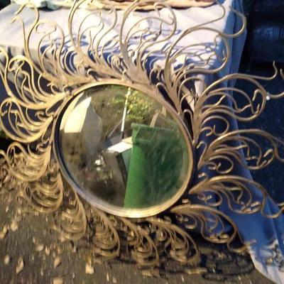 Mid century modern wrought iron bevelled mirror