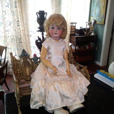 Antique German doll and victoian cast iron doll bench