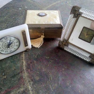 Vintage 50s clocks a,d jewelry boxes