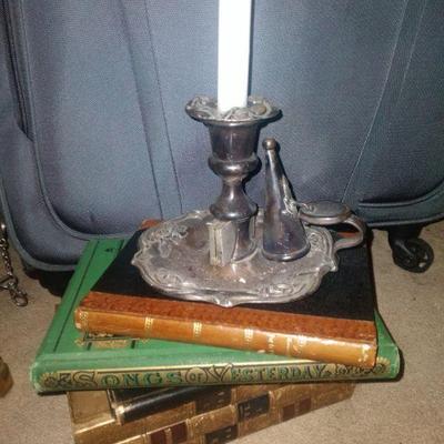 Antique books silverplate chamberstick