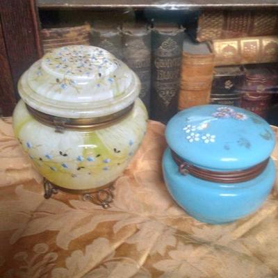 Enameled victorian dresser jars