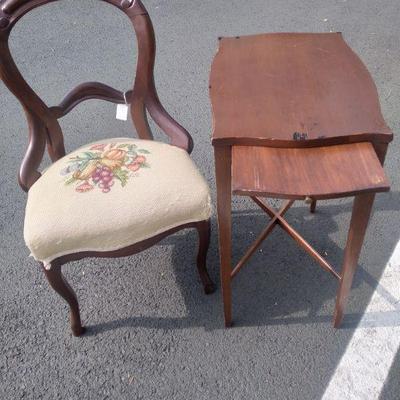 Victorian chair and slide table inlaid