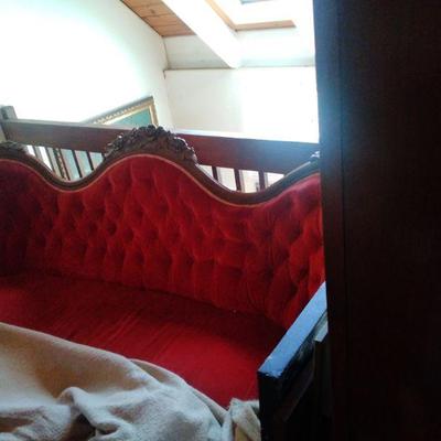 Victorian red sofa and arm chair