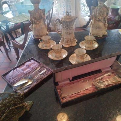 Figural silverice cream set nippon assin carved figures