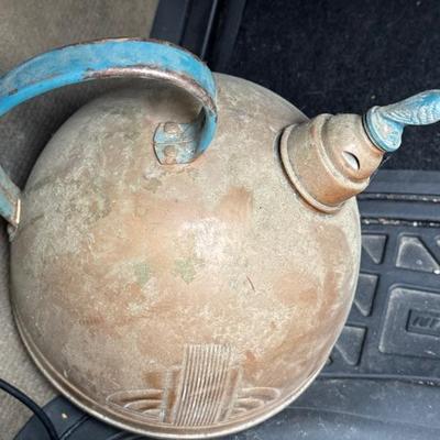 Brass tea pot with rooster whistle