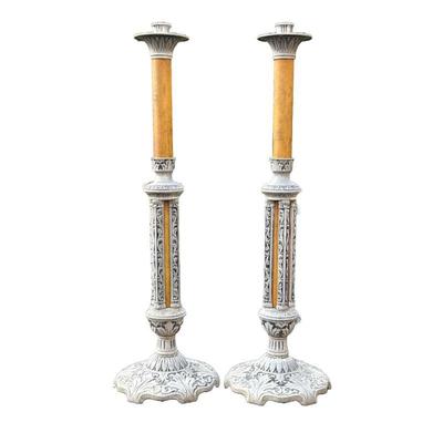 (2pc) Pair of Torchieres | Tall decorative torchiere candle holders. - h. 43 in

