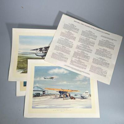 (14pc) John T McCoy PAN AMERICAN CLIPPER PRINTS | Lot of 13 lithographs of Historic First Flights of Pan American Clippers by John T...