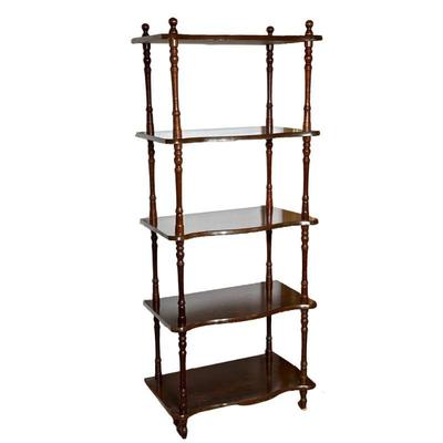 Wood Etagere | Open shelf / display stand with five shelves and turned supports. - h. 51.75 x w. 21 x d. 11.75 in

