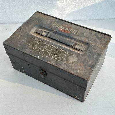 Vintage Electric Drill Kit | Vintage Home Utility drill in metal carrying case. - h. 6.25 x w. 13 x d. 8.5 in (box)

