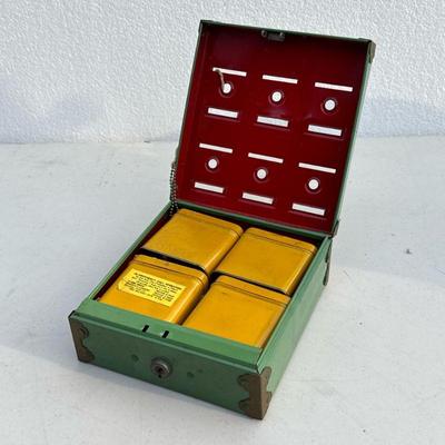 Vintage Tin Budget Bank | Home Budget Bank by Tudor Metal Prod. Corp., New York. - h. 2.5 x w. 6 x d. 6.25 in

