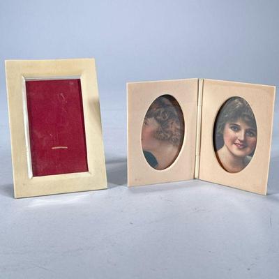 (2pc) CELLULOID PICTURE FRAMES | Set of 2 celluloid picture frames, one by brand "French Ivory". - h. 5.25 x w. 3.5 in

