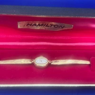 Lady's Hamilton 14K Wristwatch With Steel And Gold Plated Band