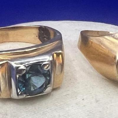 Gent's 10K Blue Topaz Pinky Ring And Child's 18K Pinky Ring