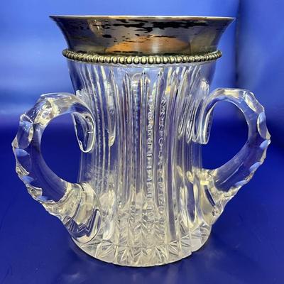 Antique ABP Cut Glass Loving Cup Sterling Silver Rim - Monogram RD 1897