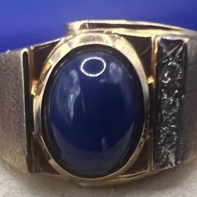 Gent's 14K Star Sapphire And Diamond Pinky Ring
