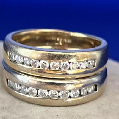 Gent's Double Band Diamond Encrusted 14K Pinky Ring