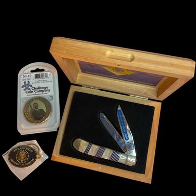 CGJ103 - Mason Penknife, Presidential Coin and Keychain