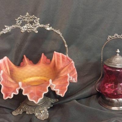 DS005 - Cranberry and Fluted Glass Serving Pieces