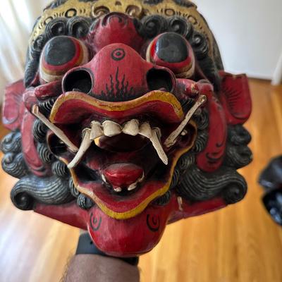 Vintage Indonesian Hand-Carved Balinese Barong Mask