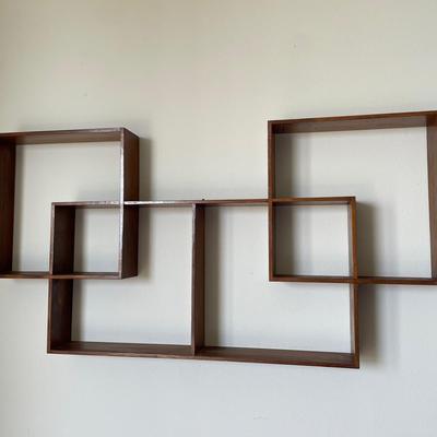 Geometric Wall-Mounted Shelf – Walnut Finish