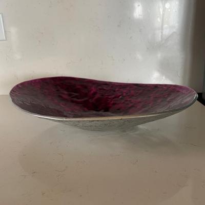 Handcrafted Metal and Glass Bowl in Deep Magenta