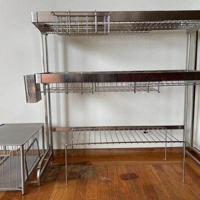 Stainless Steel Over-Sink Dish Drying Rack with Storage Baskets