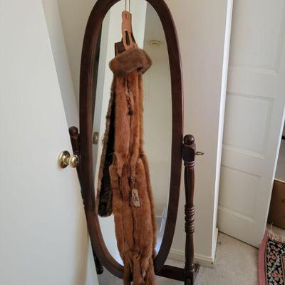 swivel free standing oval mirror, mink stole