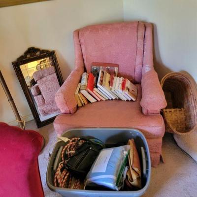 pink vintage upholstered armchair