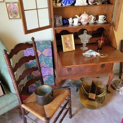 ladder back cane seat dining chairs, x 4