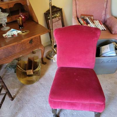 ruby red velvet upholstered side boudoir chairs x 2