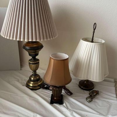Vintage Table Lamp Trio with Pleated Shades 
