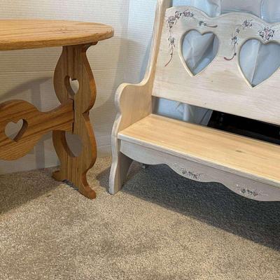Small Wooden Table and Bench with Hearts