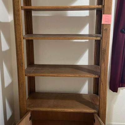 Tall Wooden Bookshelf with Cabinet Storage