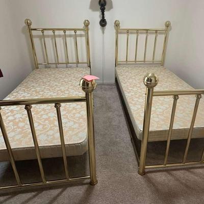 Vintage Brass Adjustable Twin Bed Frames (Pair)
